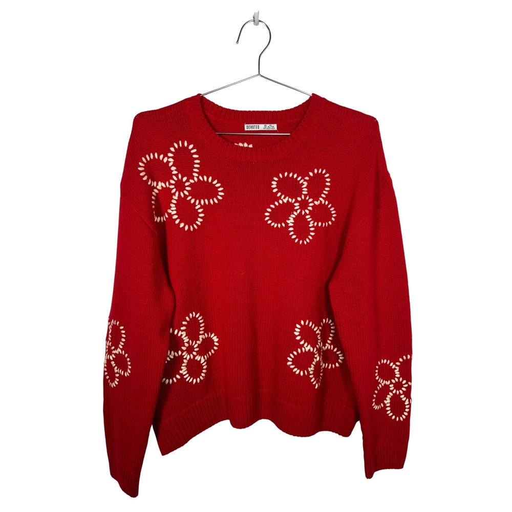 Redâ Whimsy Sweater Floral Embroidered Crewneck Knit Cottagecore XL